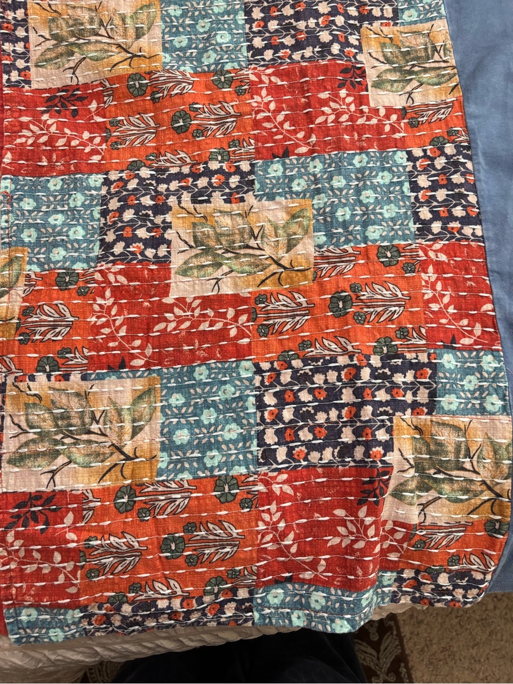 NWT Blue Velvet Our Lady of Guadalupe Kantha Sleeve Top S/M Boho - Picture 6 of 7